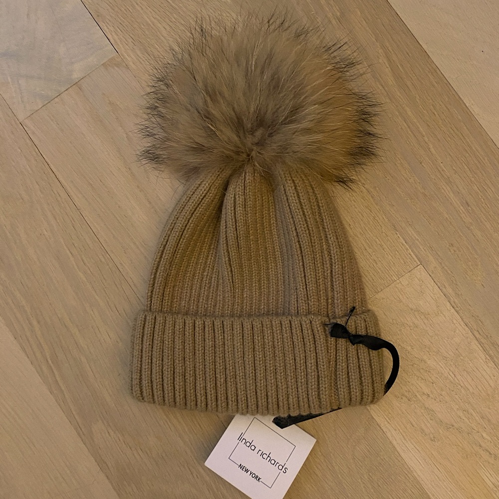 Linda Richards NY Mink Fur-Topped Knit Hat | NWT